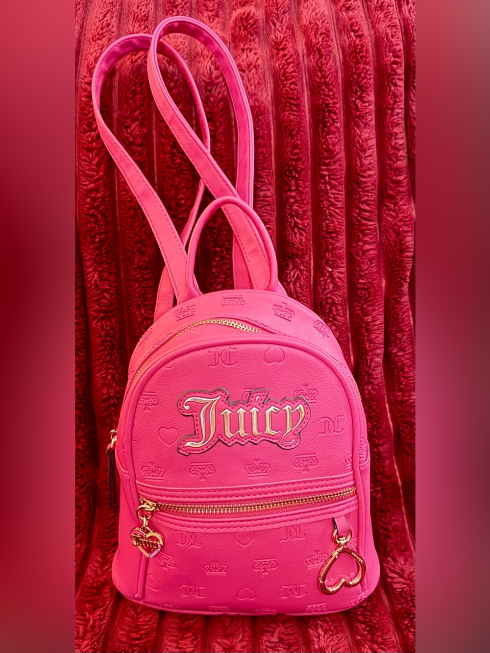 Juicy Couture Hot Pink Mini Backpack with Gold Hardware